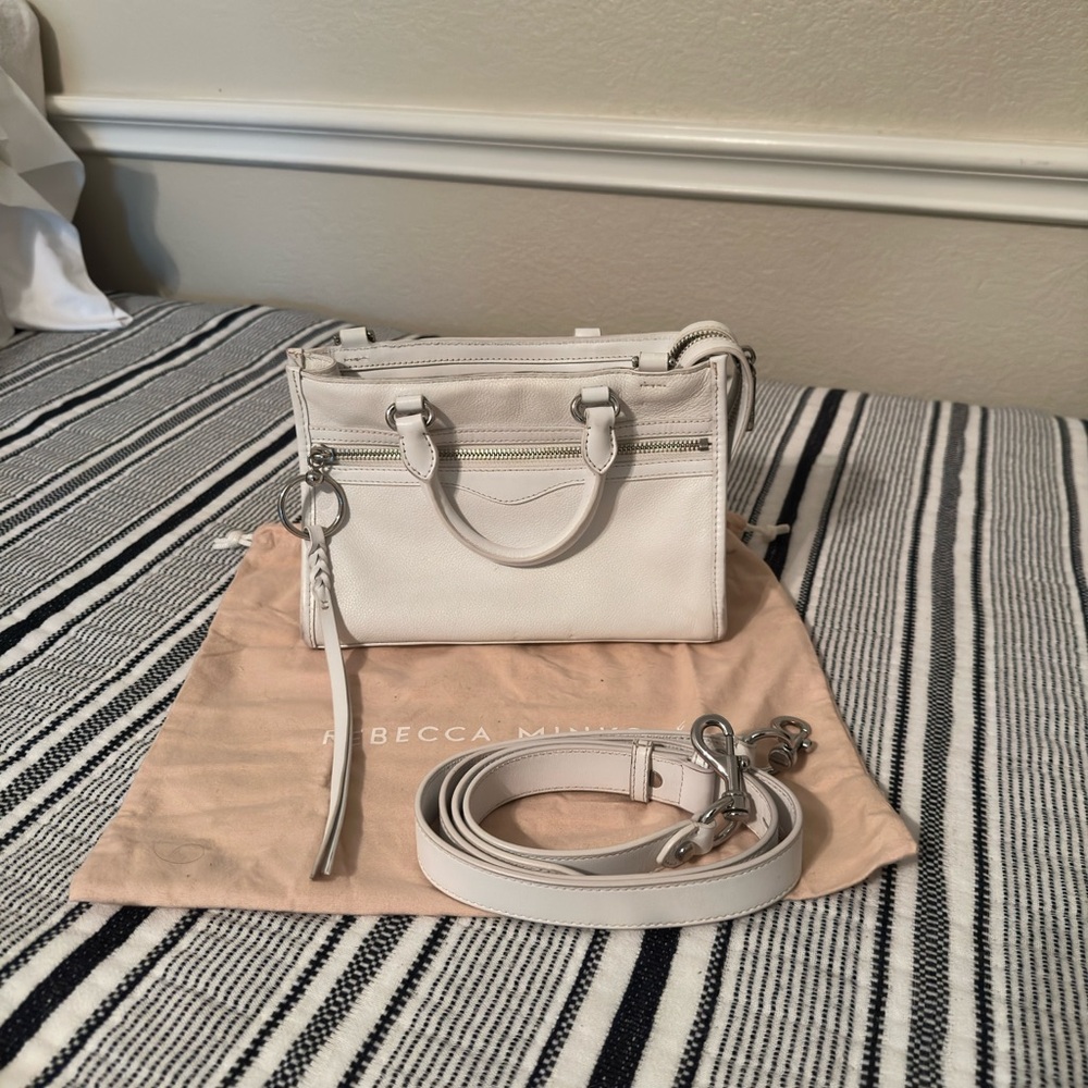 Rebecca Minkoff Micro Bedford Leather Satchel in White with Silver Hardware